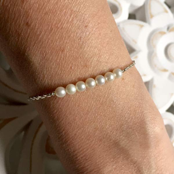 Bracelet chaine argent Barrette perles d'eau douce blanches