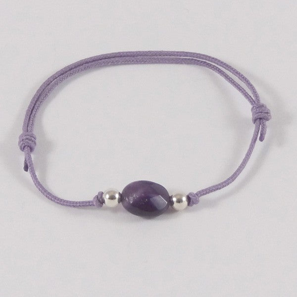 Bracelet petite pierre ovale Améthyste perles argent