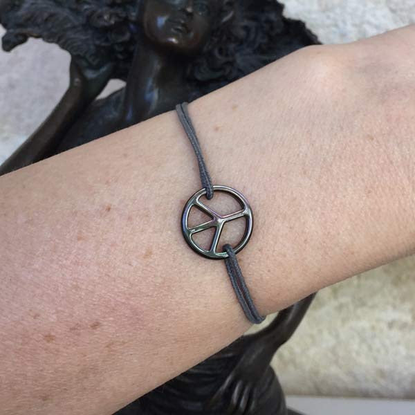 Bracelet cordon Peace & Love nacre noire