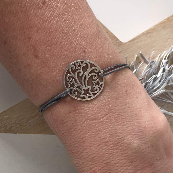 Silver shooting star cord bracelet
