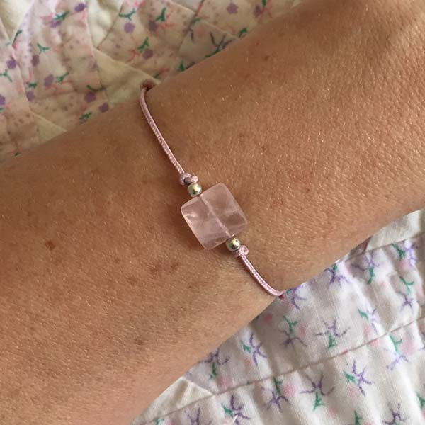Bracelet cordon pierre carrée perles argent