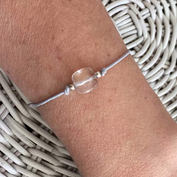 Bracelet cordon pierre carrée perles argent
