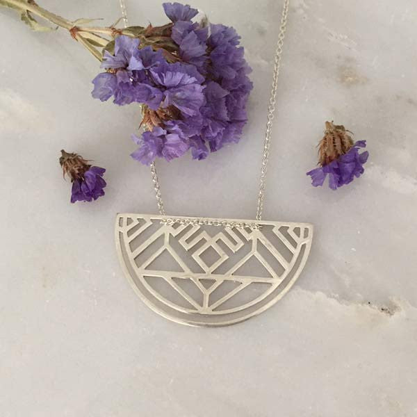 Art Deco Half Moon Silver Chain Necklace