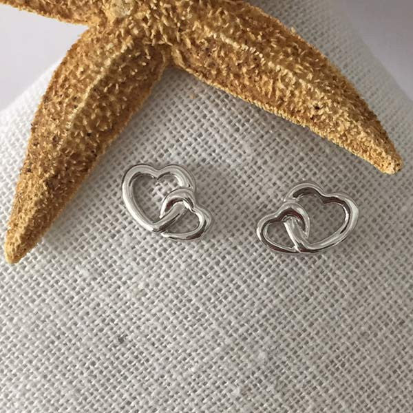 Double mini hearts silver earrings
