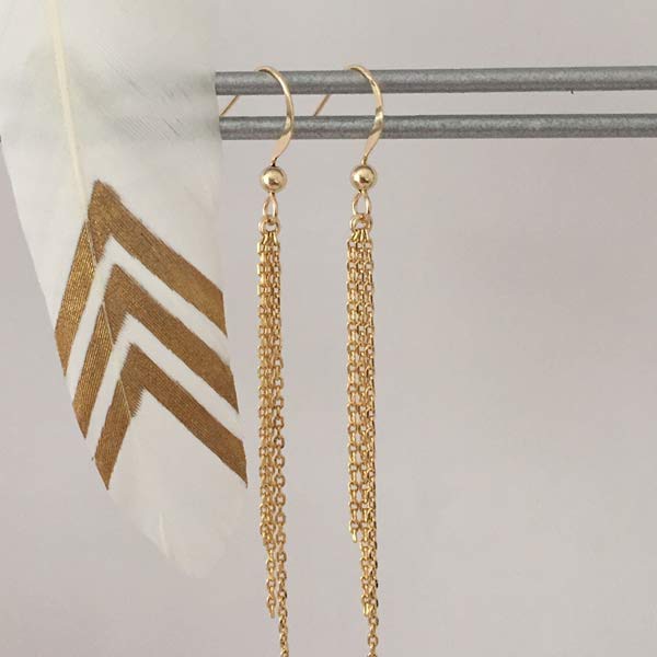 Boucles d'oreilles triple chainettes plaqué or