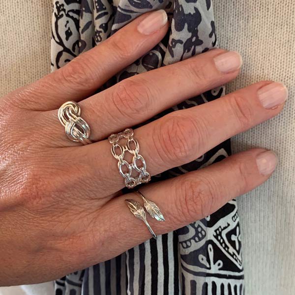 Bague large argent chaine 2 rangs