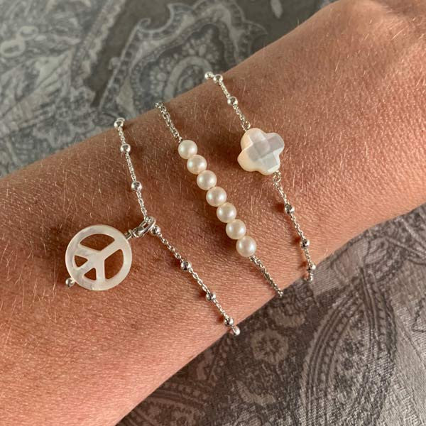 Bracelet chaine argent Barrette perles d'eau douce blanches