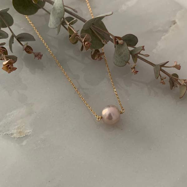 Collier chaine plaqué or perle d'eau douce rose