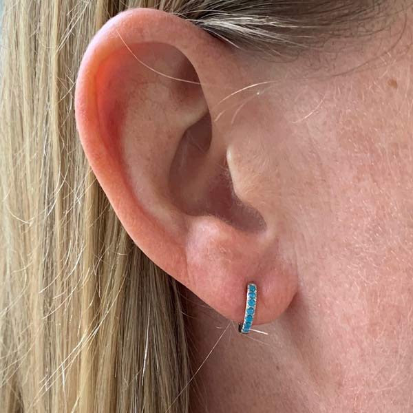 Mini turquoise silver hoop earrings
