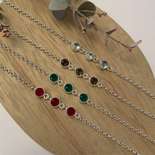 Silver chain bracelet 3 smoky quartz