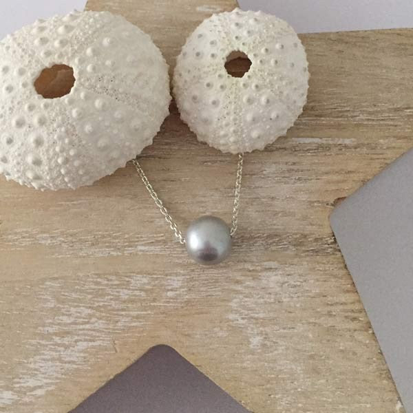 Light gray baroque freshwater pearl silver chain necklace