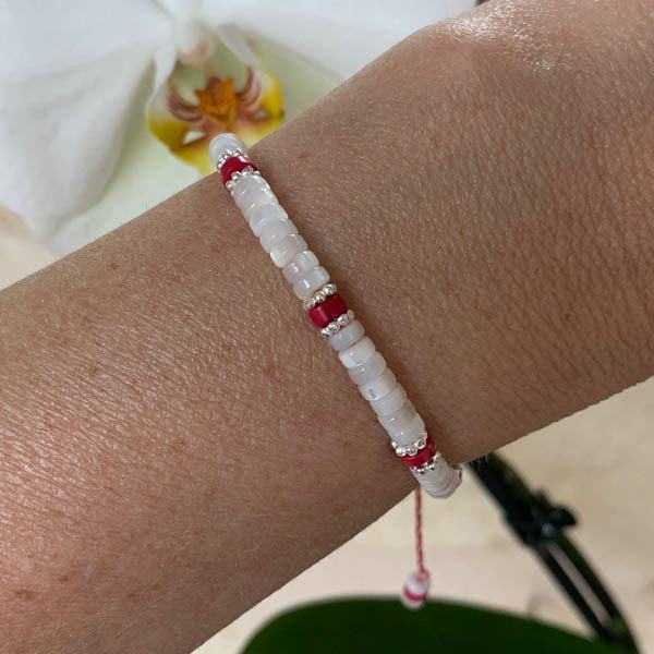 Bracelet Heishi nacre blanche et jaspe rose perles