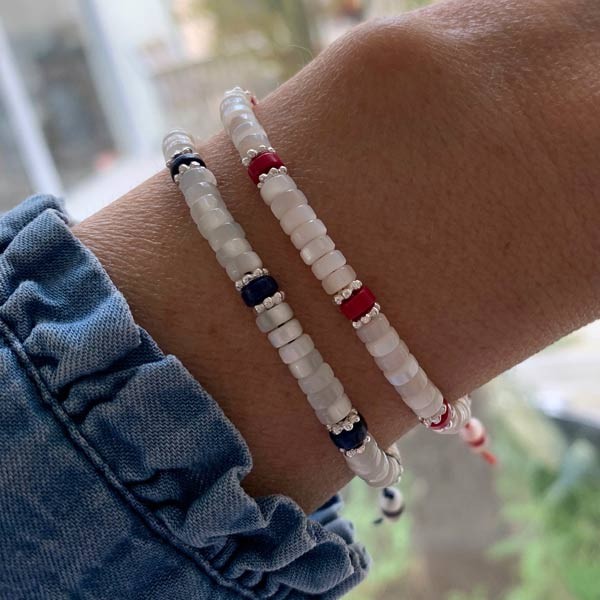 Bracelet Heishi nacre blanche et jaspe rose perles