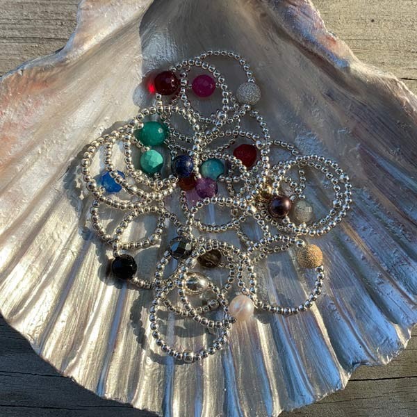 Mini silver pearl ring with white agate