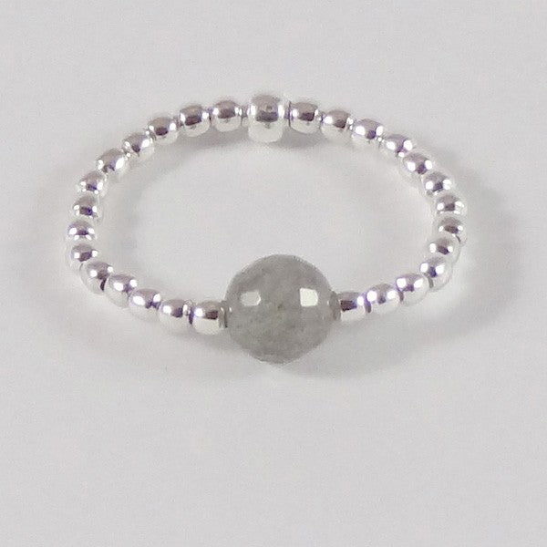 Mini silver labradorite pearl ring