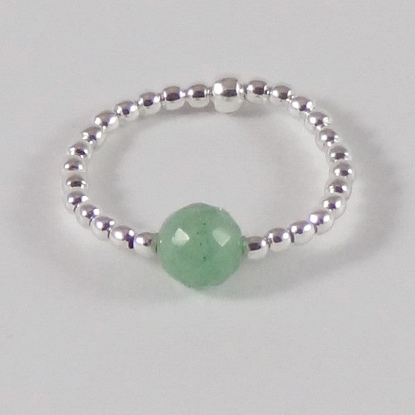 Mini silver aventurine pearl ring