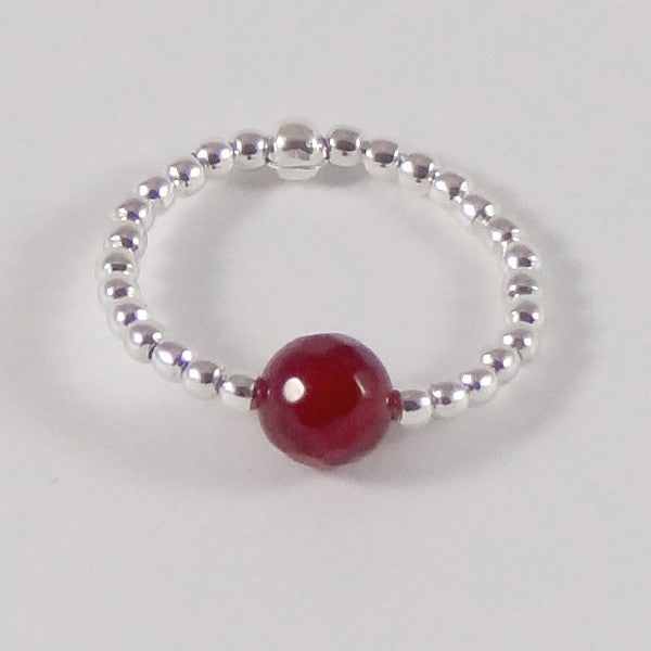 Mini silver pearl ring with red agate