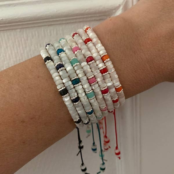Bracelet Heishi nacre blanche et jaspe rose perles