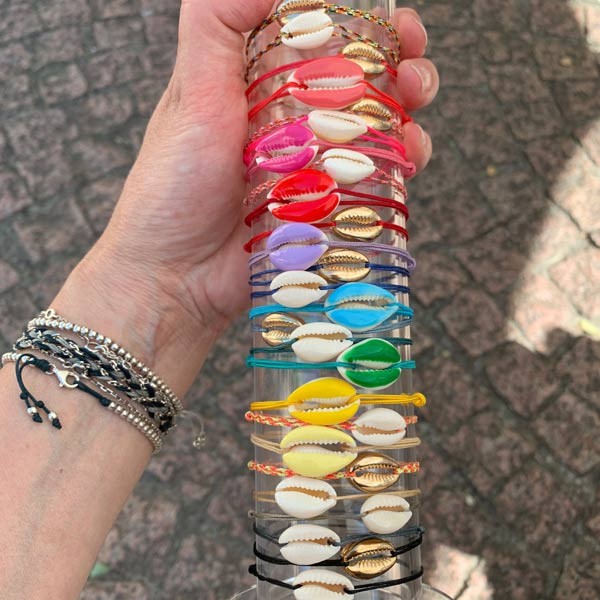 Mother-of-pearl cowrie cord bracelet