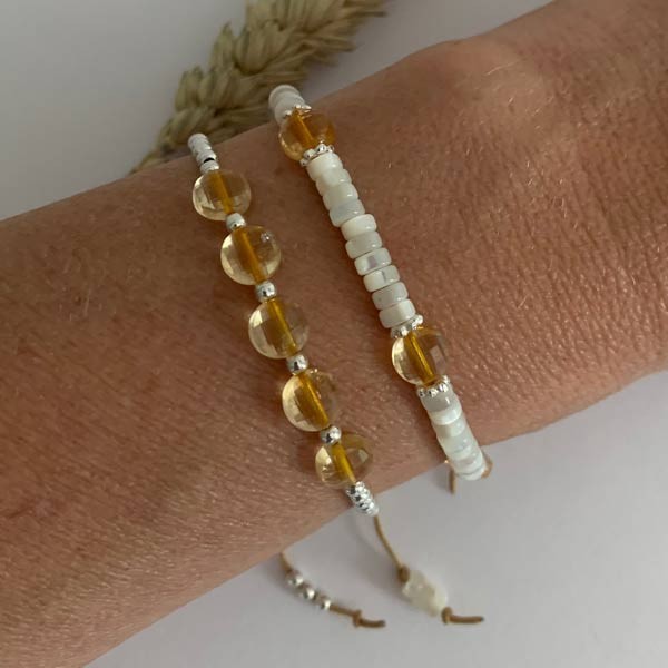 Bracelet Heishi nacre blanche citrine et perles