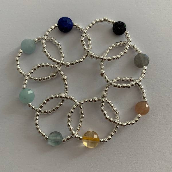 Flat citrine silver mini pearl ring