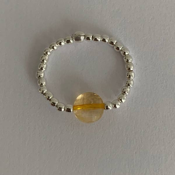 Flat citrine silver mini pearl ring