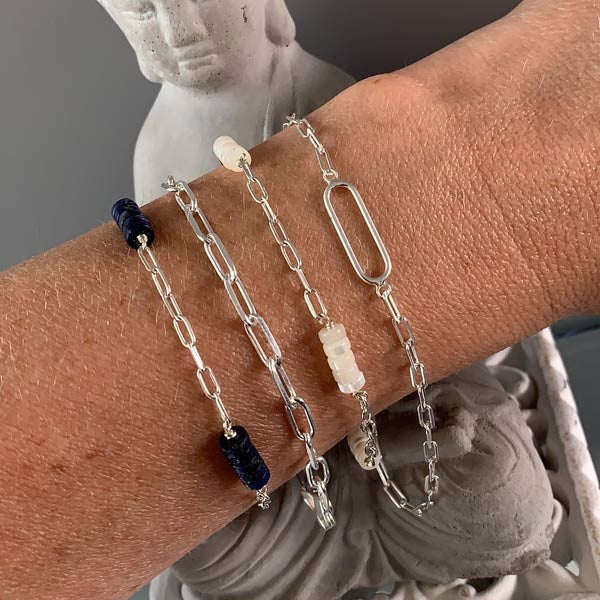 Silver chain bracelet rectangle lapis lazuli