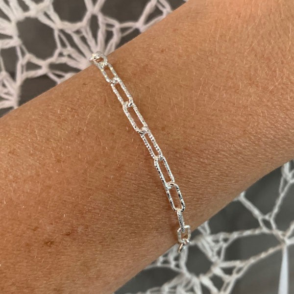 Diamond rectangle silver chain bracelet