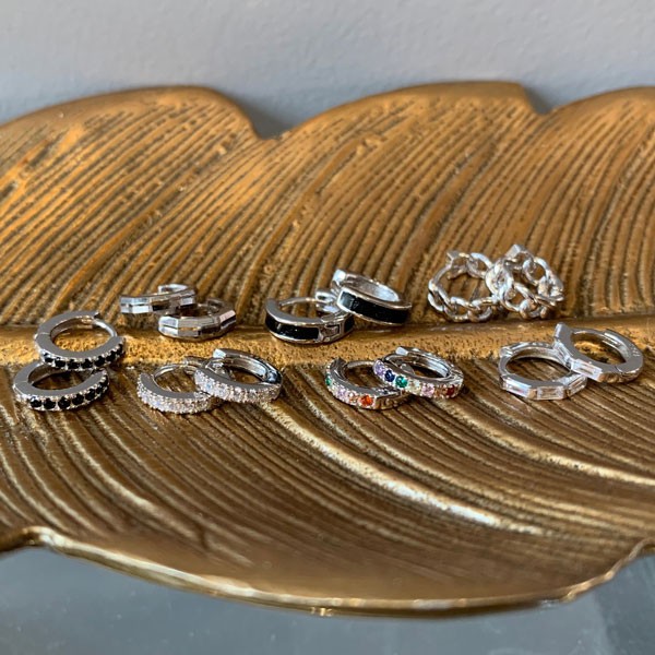Mini hoop earrings with silver zircons