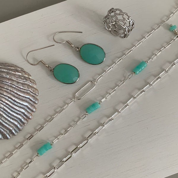 Boucles d'oreilles grosses pierres calcédoine argent