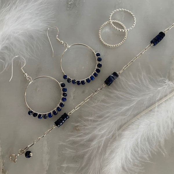 Silver chain bracelet rectangle lapis lazuli