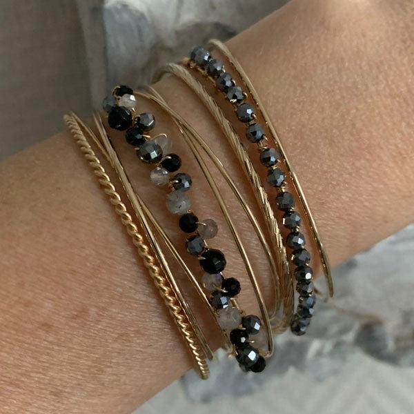 Bracelet jonc fin plaqué or diamanté 2 boules
