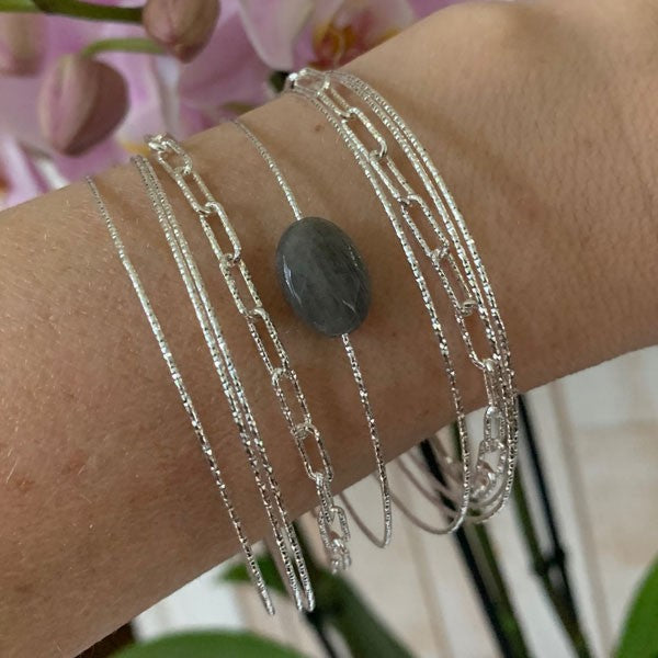 Diamond rectangle silver chain bracelet