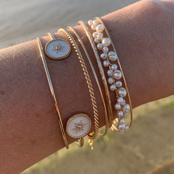 Bracelet jonc fin plaqué or diamanté 2 boules