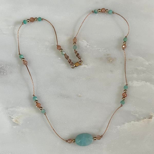 Collier cordon pierre ovale amazonite