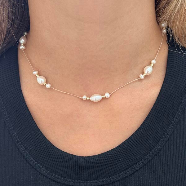 Collier cordon 7 perles ovales blanches