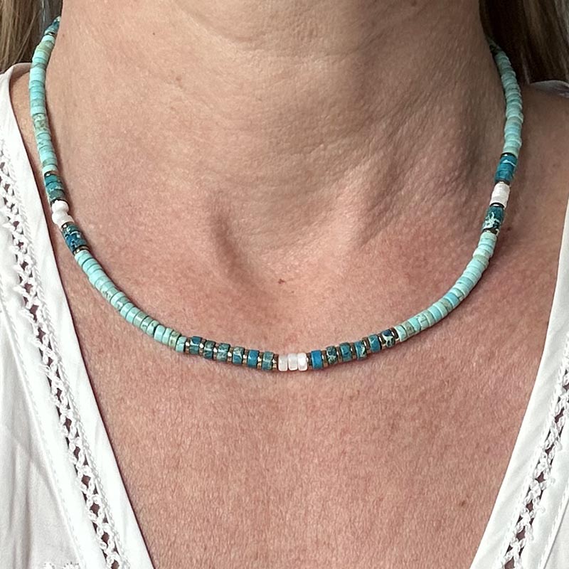 Collier Heishi turquoise et jaspe