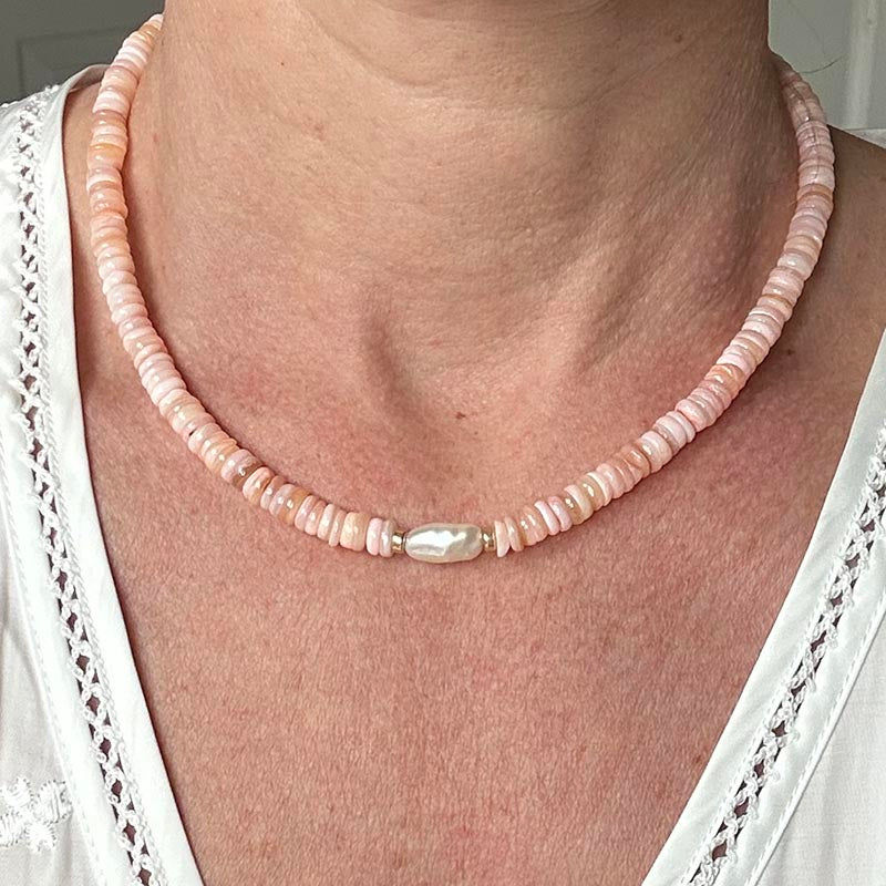 Heishi Outer Banks pink mother-of-pearl necklace