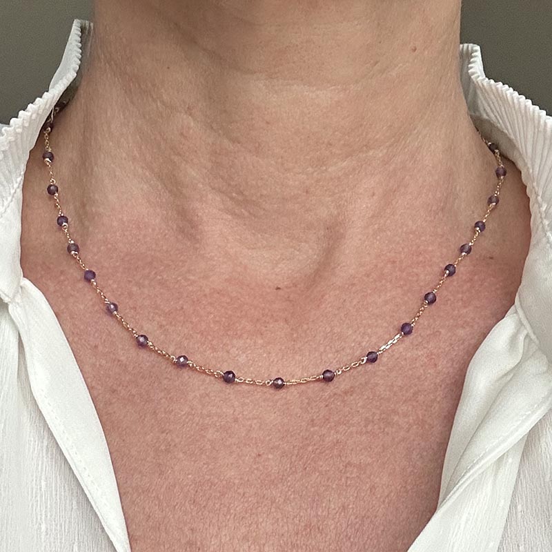 Collier chaine plaqué or mini pierres