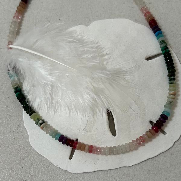 Heishi necklace with white mother-of-pearl cross and pearls