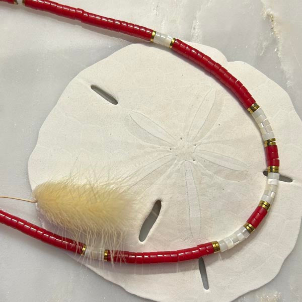 Heishi necklace with white mother-of-pearl cross and pearls