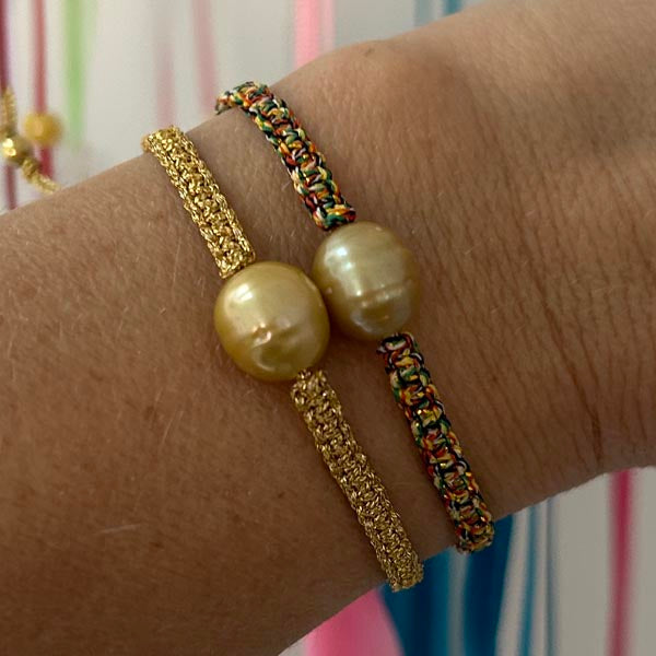 Duo cord bracelet of oval freshwater pearls 9