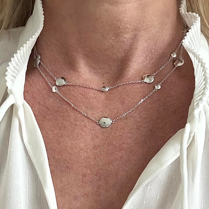 2-row silver chain necklace with discs