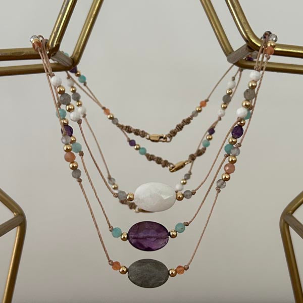 Collier cordon pierre ovale labradorite