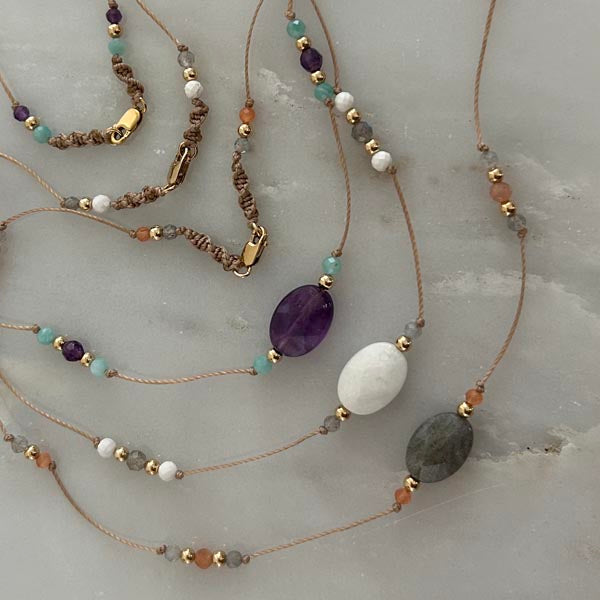 Collier cordon pierre ovale améthyste