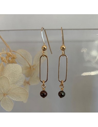 Gold plated link earrings with black...