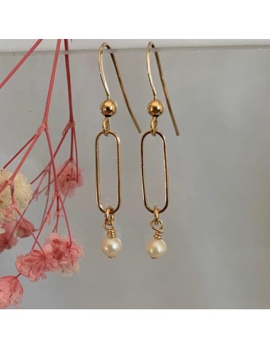 Gold plated link earrings with white...