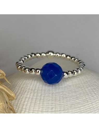 Bague mini perles argent agate bleue