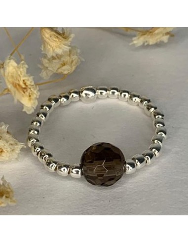 Silver 925 smoky quartz small beads ring