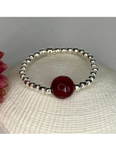 Silver 925 red agate small beads ring